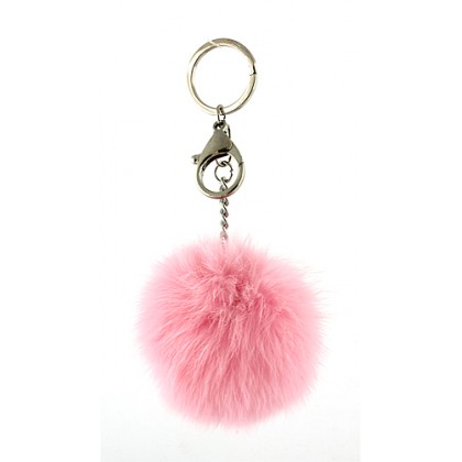 Key Chain - 12 PCS - Rabbit Fur Pom Pom - Pink -KC-YQ001PK